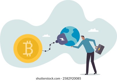 Cryptocurrency sustainability problem, bitcoin and crypto currency mining energy consumption not environment friendly.business concept.flat character.