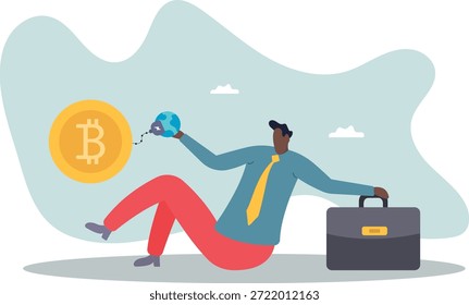 Problema de sostenibilidad de criptomonedas, bitcoin y minería de criptomonedas consumo de energía no respetuoso con el medio ambiente. sobre un hombre y su vida.
