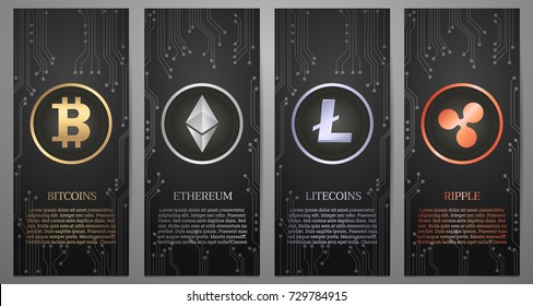 Cryptocurrency symbol on the black banner, Vector illustration.