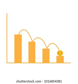 cryptocurrency symbol  on down sign chart graph, vector illustration.