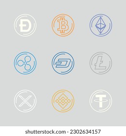Cryptocurrency symbol, A set of coins for cryptocurrency logos.