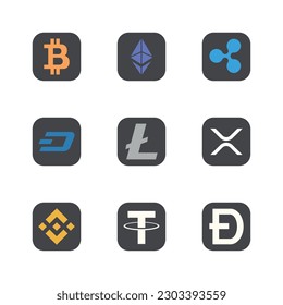 Cryptocurrency symbol. Set of coins logos.