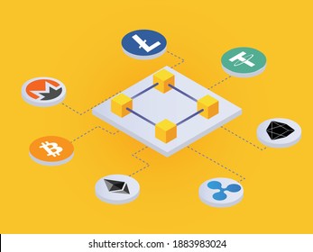 Cryptocurrency symbols Isometric 3d vector concept for banner, website, illustration, landing page, flyer, etc.