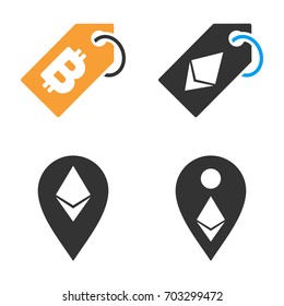 Cryptocurrency Tag vector icon set. Style is bicolor flat symbols.
