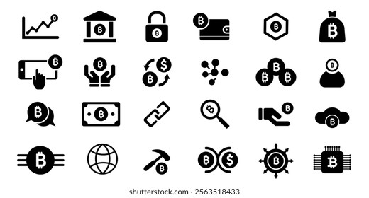 Cryptocurrency and technology icons representing blockchain, digital wallets, and financial innovation themes for tech-related designs.