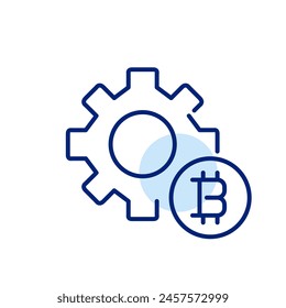 Cryptocurrency technology innovation. Cogwheel and bitcoin. Pixel perfect, editable stroke icon
