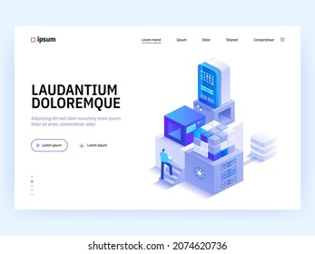 Cryptocurrency technology isometric abstract concept. Blockchain tech, bitcoin mining, digital money mining farm. Investment and financial tools. Vector character illustration in isometry design