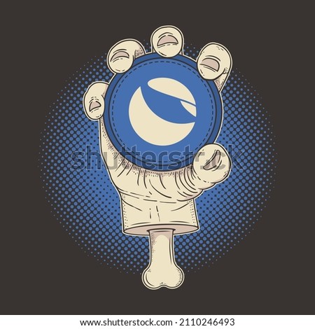 Cryptocurrency Terra LUNA holder, hand holding coin vector illustration.	