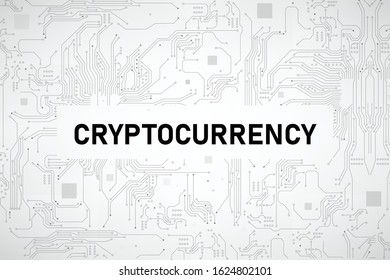 Cryptocurrency text with technology dot and line electronic printed circuit board abstract background vector illustration