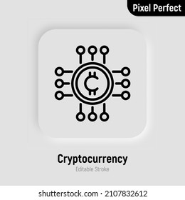 Cryptocurrency thin line icon. Money of metaverse. Pixel perfect, editable stroke. Vector illustration.