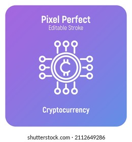 Icono de línea delgada de criptodivisa. Dinero del metaverso. Trazo perfecto y editable. Ilustración vectorial.