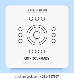 Cryptocurrency thin line icon. Money of metaverse. Pixel perfect, editable stroke. Vector illustration.