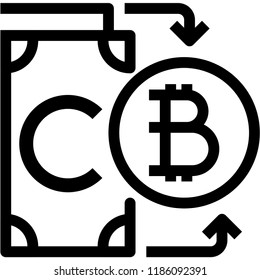 Cryptocurrency, Thin line icons. Exchange money to bitcoin wallet.