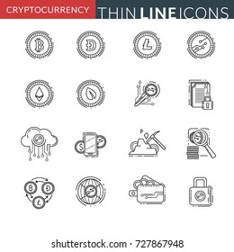 Cryptocurrency thin line icons set