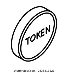 Cryptocurrency token coin in 3D view – Isometric vector icon. Editable stroke