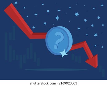 Cryptocurrency token in a downtrend and price drop on a dark blue background. Cryptocurrency crisis and collapse. Stubblecoin crisis crash. Terra LUNA coin.