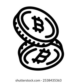 Token de criptomoneda Vector de línea de minería de criptomonedas. Token de criptomoneda Signo de minería de criptomonedas. Contorno aislado Ilustración negra