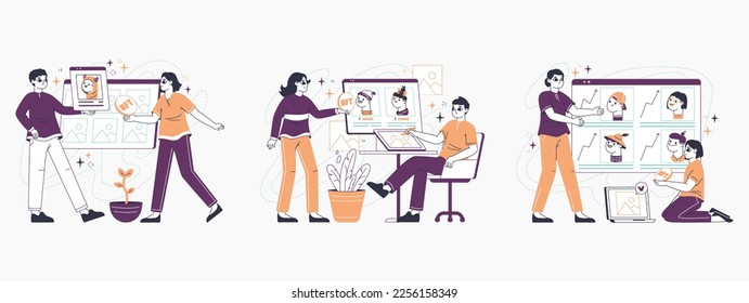 Cryptocurrency tokens. Non fungible token market, digital crypto art concept, selling and buying NFT, crypto masterpieces flat vector illustration on white background