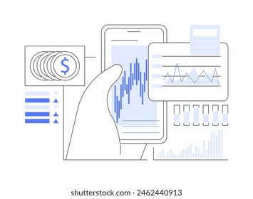 Cryptocurrency trading app isolated cartoon vector illustrations. Mans hand holding smartphone, using crypto exchange app, CFD account, money investment, stock market vector cartoon.