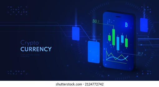 Cryptocurrency trading background with graph. Crypto block chain vector illustration