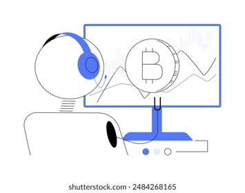 Ilustración vectorial de concepto abstracto de bot de comercio de criptomonedas. Robot de criptomonedas, sistema de comercio automatizado, robo-asesores modernos, recaudar dinero, tecnología blockchain metáfora abstracta.