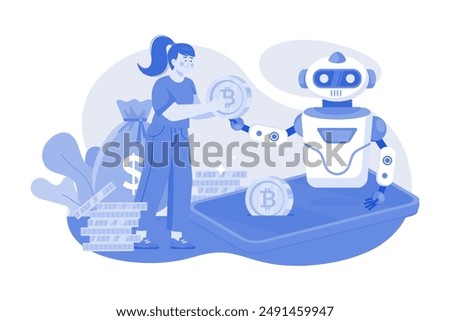 Cryptocurrency Trading Bot Illustration concept on a white background