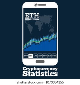 Cryptocurrency trading concept with online chart on smartphone screen. Digital money, blockchain technology, financial exchange stock, mobile application for cryptocurrency invest vector illustration.