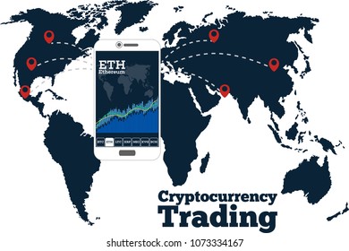Cryptocurrency trading concept with online chart on smartphone screen. Digital money, blockchain technology, financial exchange stock, mobile application for cryptocurrency invest vector illustration.