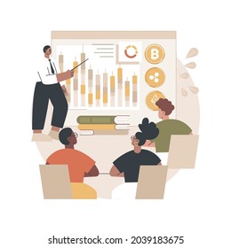 Cryptocurrency trading courses abstract concept vector illustration. Crypto trade academy, smart contracts, digital tokens and blockchain technology, setup and strategy, ICO abstract metaphor.
