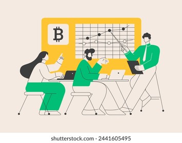 Cryptocurrency trading courses abstract concept vector illustration. Crypto trade academy, smart contracts, digital tokens and blockchain technology, setup and strategy, ICO abstract metaphor.