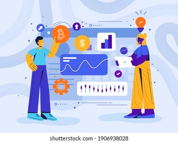 Cryptocurrency trading desk abstract concept illustration. Bitcoin futures platform, crypto exchange trade service, financial technology business, smart order routing abstract metaphor. Vector