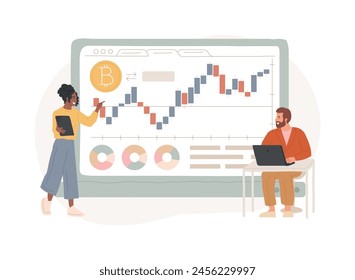 Cryptocurrency trading desk isolated concept vector illustration. Bitcoin futures platform, crypto exchange trade service, financial technology business, smart order routing vector concept.