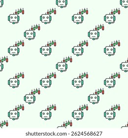 Cryptocurrency Trading Machine and Candlestick Chart vector concept colored seamless pattern