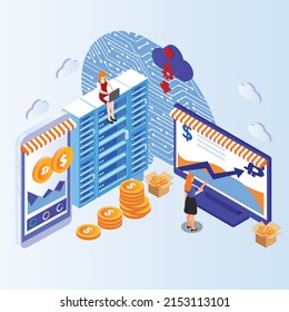 Cryptocurrency trading on exchange app isometric 3d vector illustration concept for banner, website, illustration, landing page, flyer, etc.