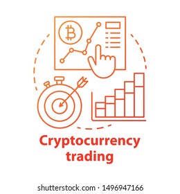 Cryptocurrency trading red concept icon. Speculating on price movements idea thin line illustration. Selling and buying bitcoins. Stock market strategy. Vector isolated outline drawing