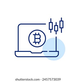 Cryptocurrency trading terminal. Candlesticks chart with bitcoin symbol. Price volatility. Pixel perfect, editable icon