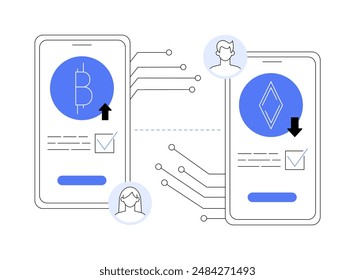 Cryptocurrency transaction abstract concept vector illustration. Process on cryptocurrency transaction on the screen, blockchain technology, money investment, financial literacy abstract metaphor.