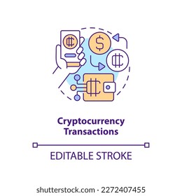 Cryptocurrency transactions concept icon. Metaverse importance for business abstract idea thin line illustration. Isolated outline drawing. Editable stroke. Arial, Myriad Pro-Bold fonts used