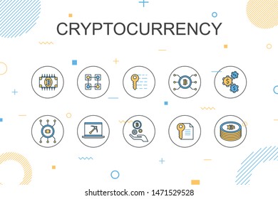 Cryptocurrency trendy Infographic template. Thin line design with blockchain, fintech industry, Mining, Cryptography
