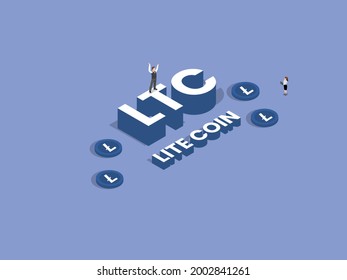 Concepto de vector criptodivisa. Dos empresarios haciendo inversiones de Litecoin mientras comercian con Criptocurrency