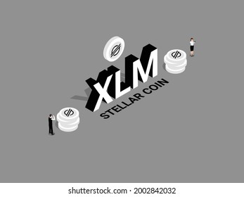 Cryptocurrency vector concept. Two business people making investments of Stellar coin while doing Cryptocurrency trading