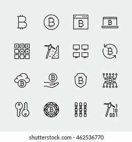 Cryptocurrency vector icon set in thin line style