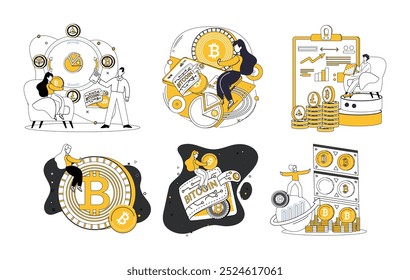 Cryptocurrency vector illustration. Cryptocoin, constellation, dots digital sky. Bitcoin, blockchain and cryptocurrency concepts, focusing on mining, digital transactions, and finance