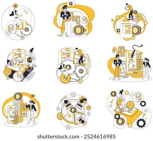 Cryptocurrency vector illustration. Currency Bitcoin, blockchain and cryptocurrency concepts financial evolution Financial, conductor, orchestrates symphony transactions in digital