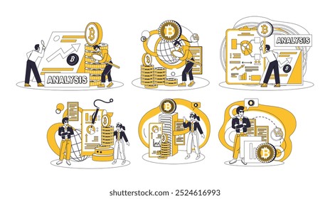 Cryptocurrency vector illustration. Digital, fabric, weaves tapestry financial possibilities as cryptocurrency threads needle innovation. Bitcoin, blockchain and cryptocurrency concepts