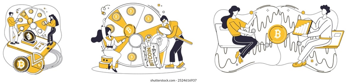 Cryptocurrency vector illustration. Finance. Bitcoin, blockchain and cryptocurrency concepts digital currency and blockchain Business, canvas, paints masterpiece innovation as cryptocurrency