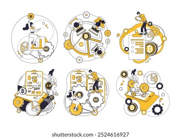 Cryptocurrency vector illustration. Financial transactions in digital realm cryptocurrency. Bitcoin, blockchain and cryptocurrency concepts financial possibilities as cryptocurrency world