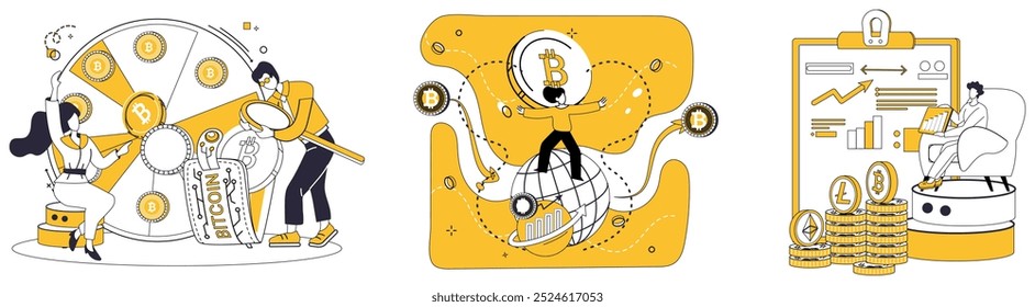 Cryptocurrency vector illustration. Stock market and exchange, coliseum, witnesses gladiators like Bitcoin and battling for supremacy in cryptocurrency arena Virtual coin, phantom