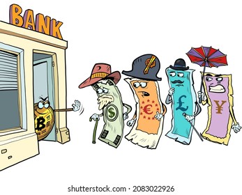 Cryptocurrency versus cash. Bitcoin does not let the dollar, yen, pound and euro into the bank