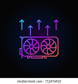 Cryptocurrency video card mining outline colorful icon or logo element on dark background